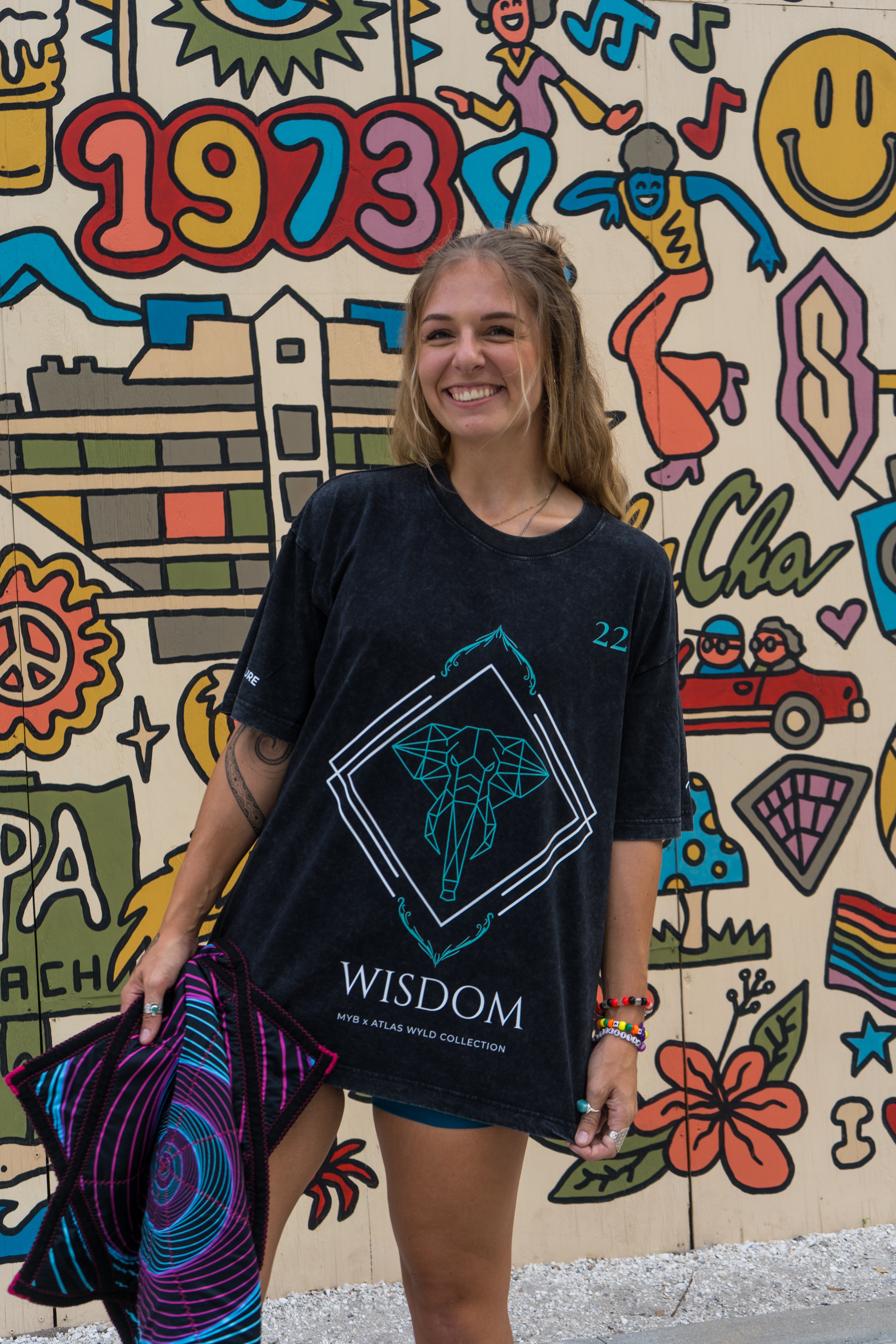 Signature "Elephant Spirit" Acid Wash Oversized Tee - Atlas Wyld Collection