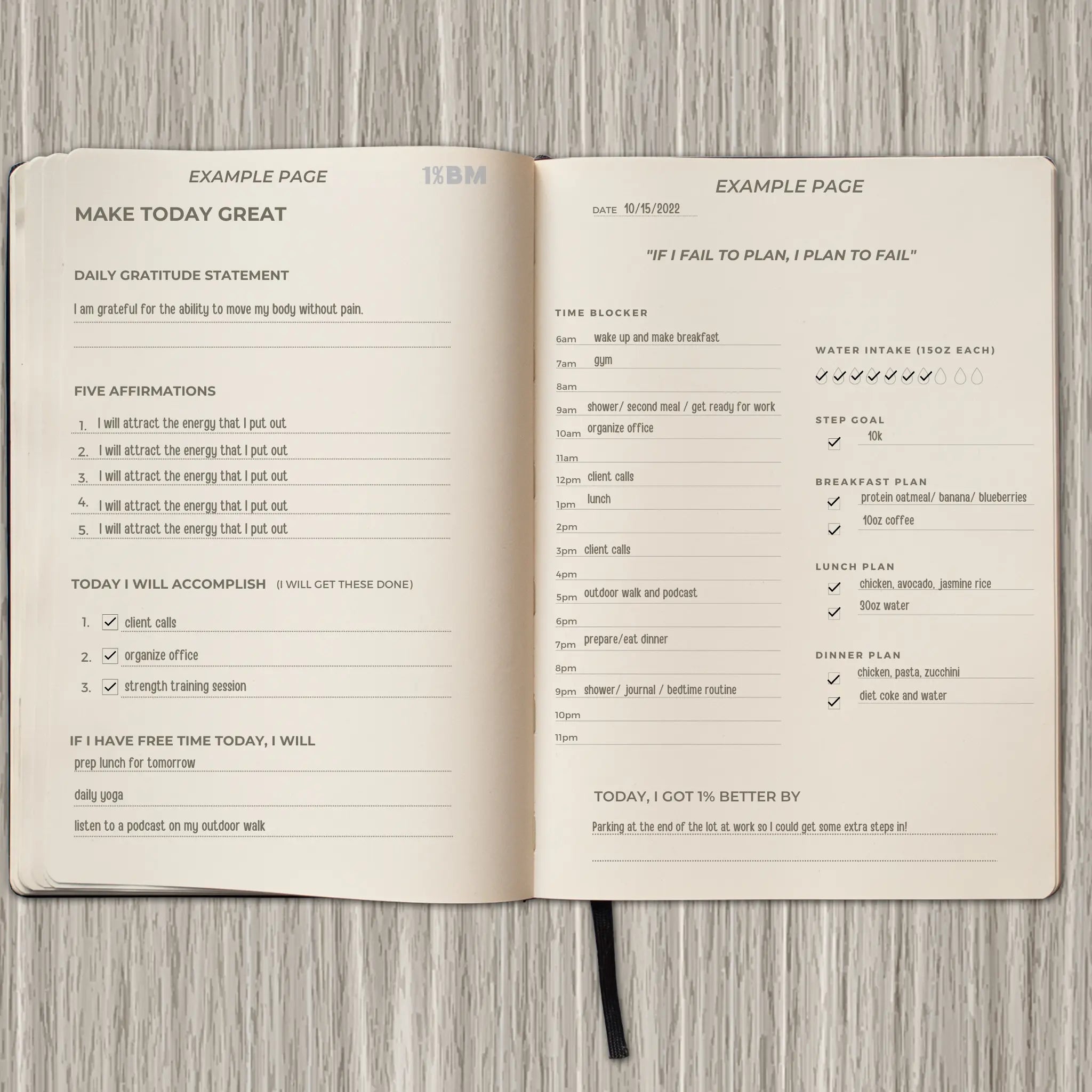 Productivity planner that lays the foundations of your health daily